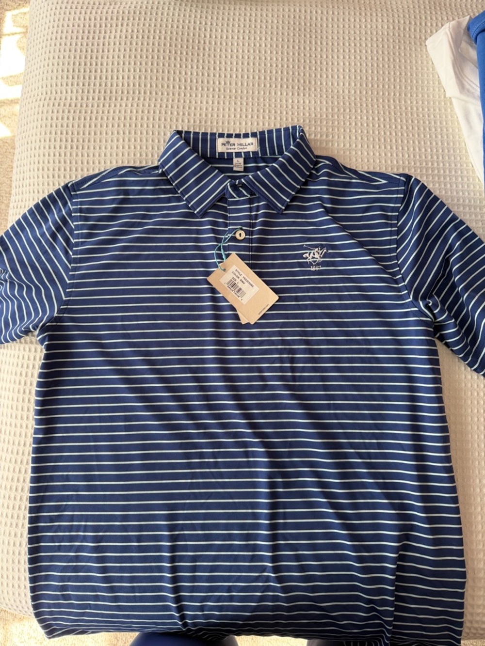 Peter Millar Blue and White Striped Performance Polo